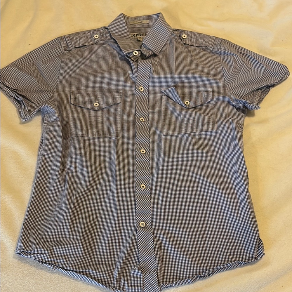 Express Blue Casual Button Down Shirt
